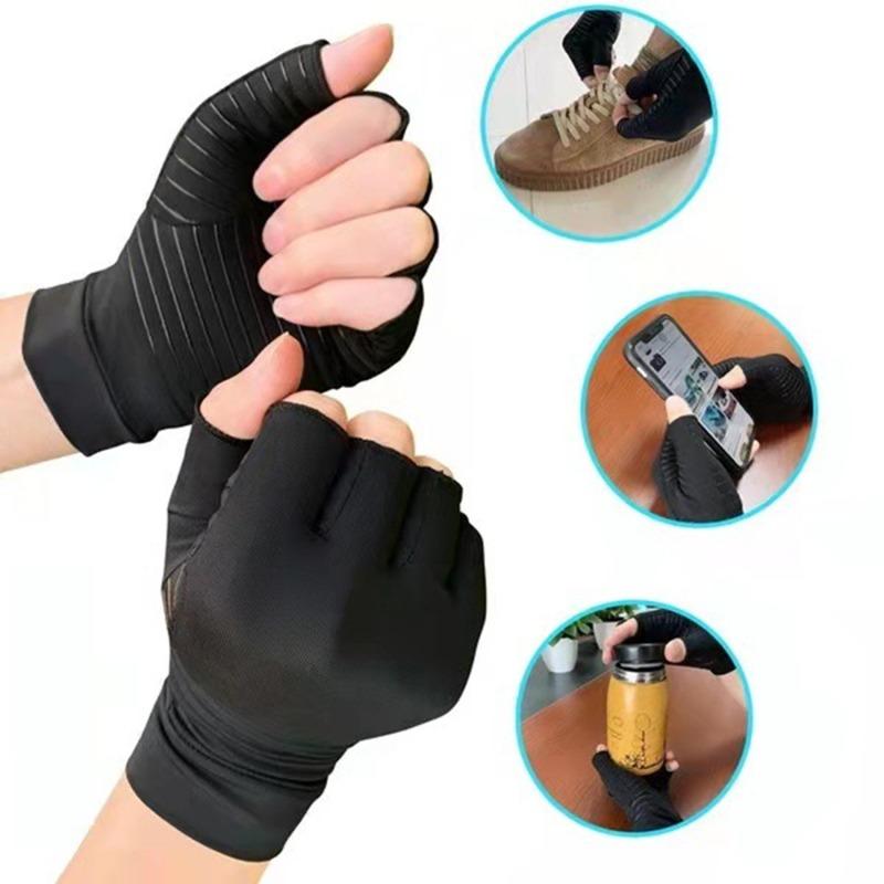 1Pair Anti Slip Compression Gloves Copper Fiber Half Finger For Hand Pain Relief Arthritis Rehabilitation Training