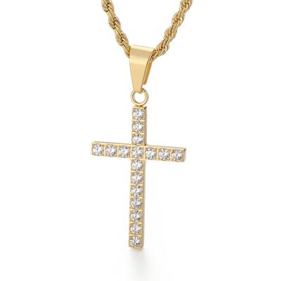 Rhinestone Shiny Cross Pendant Simple Small Rose Color Stainless Steel Hip Hop Rock Jewelry
