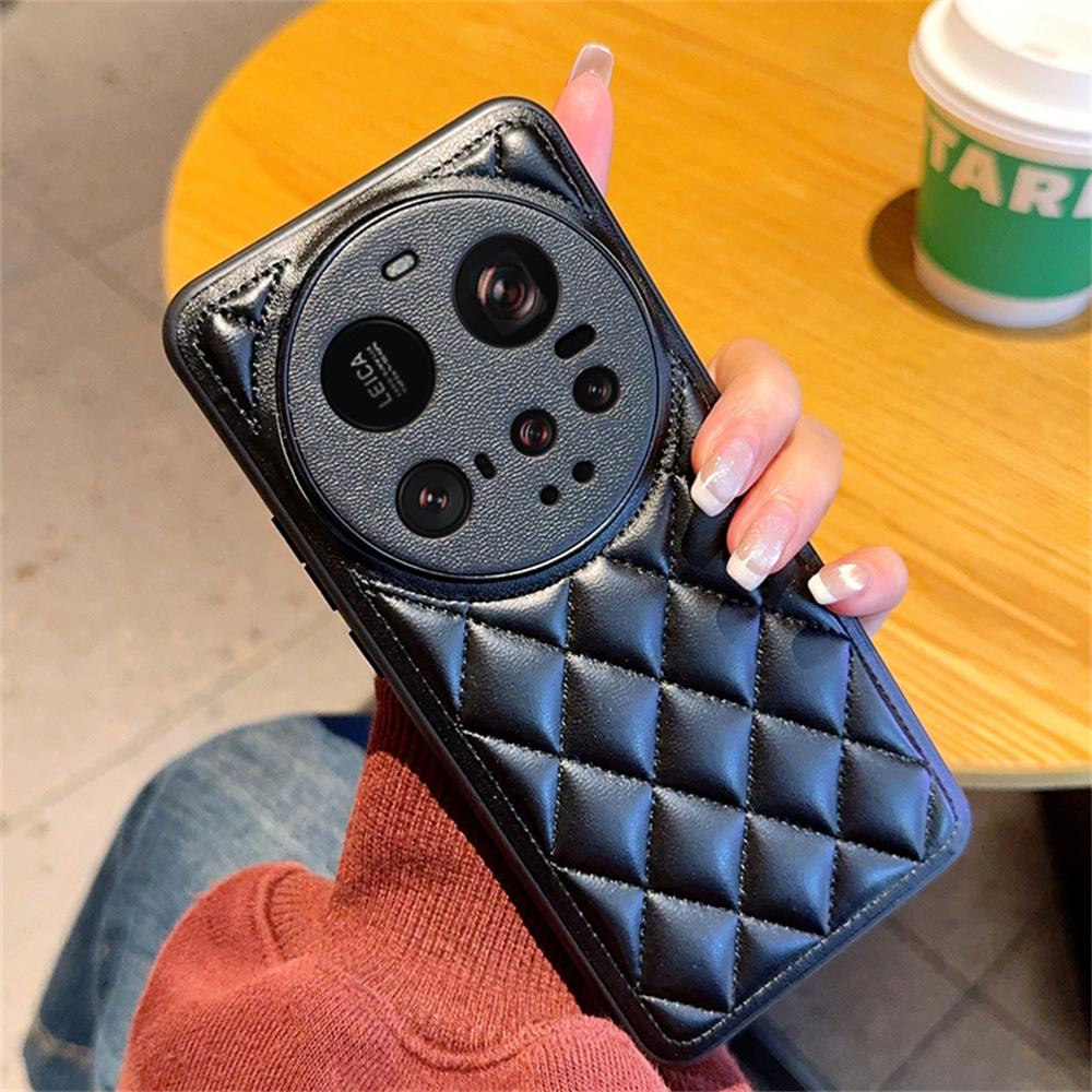

For Xiaomi 15 Ultra Case Rhombus Stitching PU Leather+TPU Shockproof Phone Cover Black