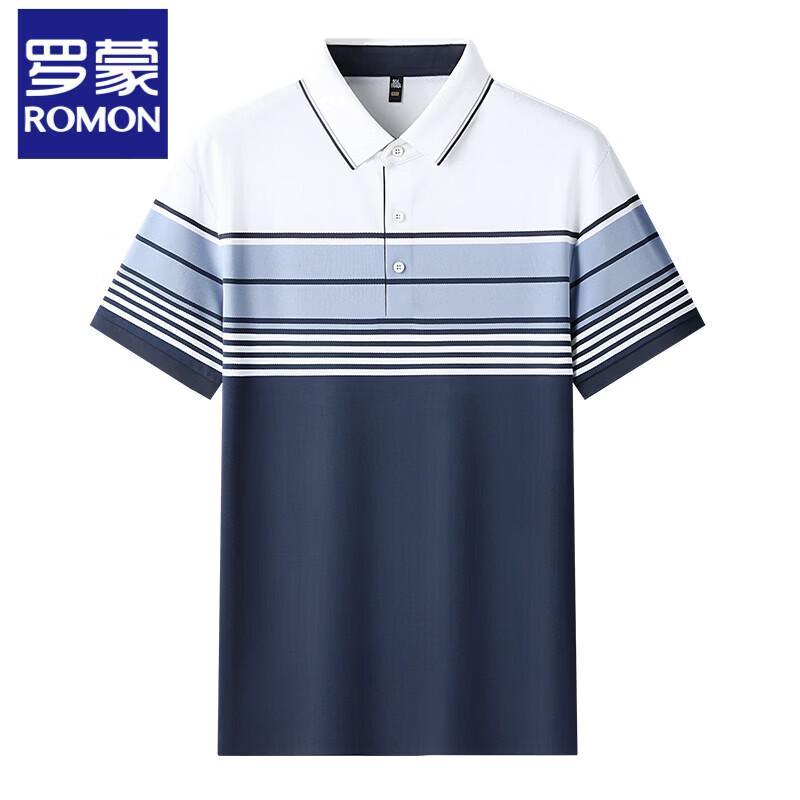 Romone Men's Striped Ice Silk Polo Shirt