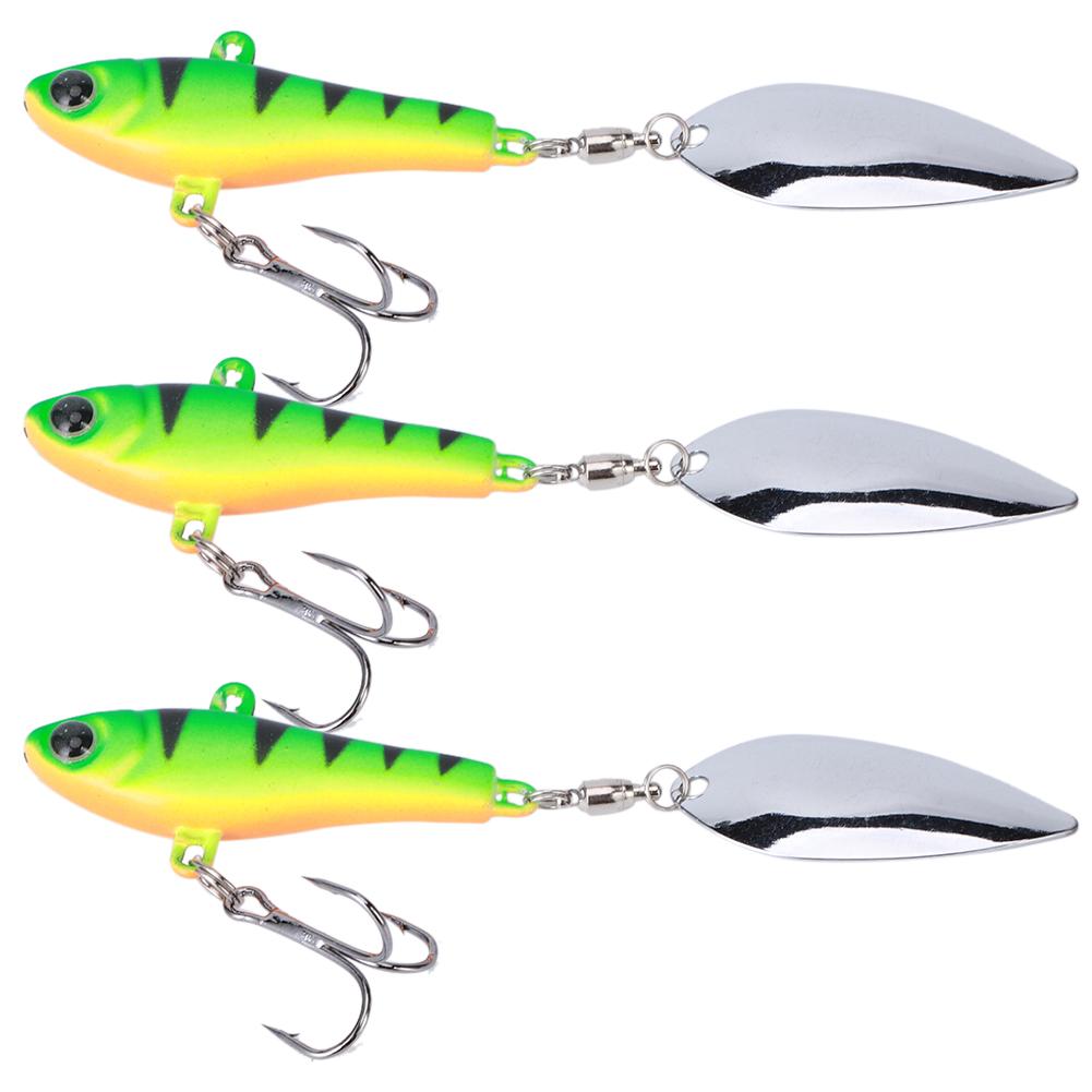 3pcs Artificial Fishing Lures Sequins Rotating Aluminum Hard Bait for Fishing Long ShotBlack Green