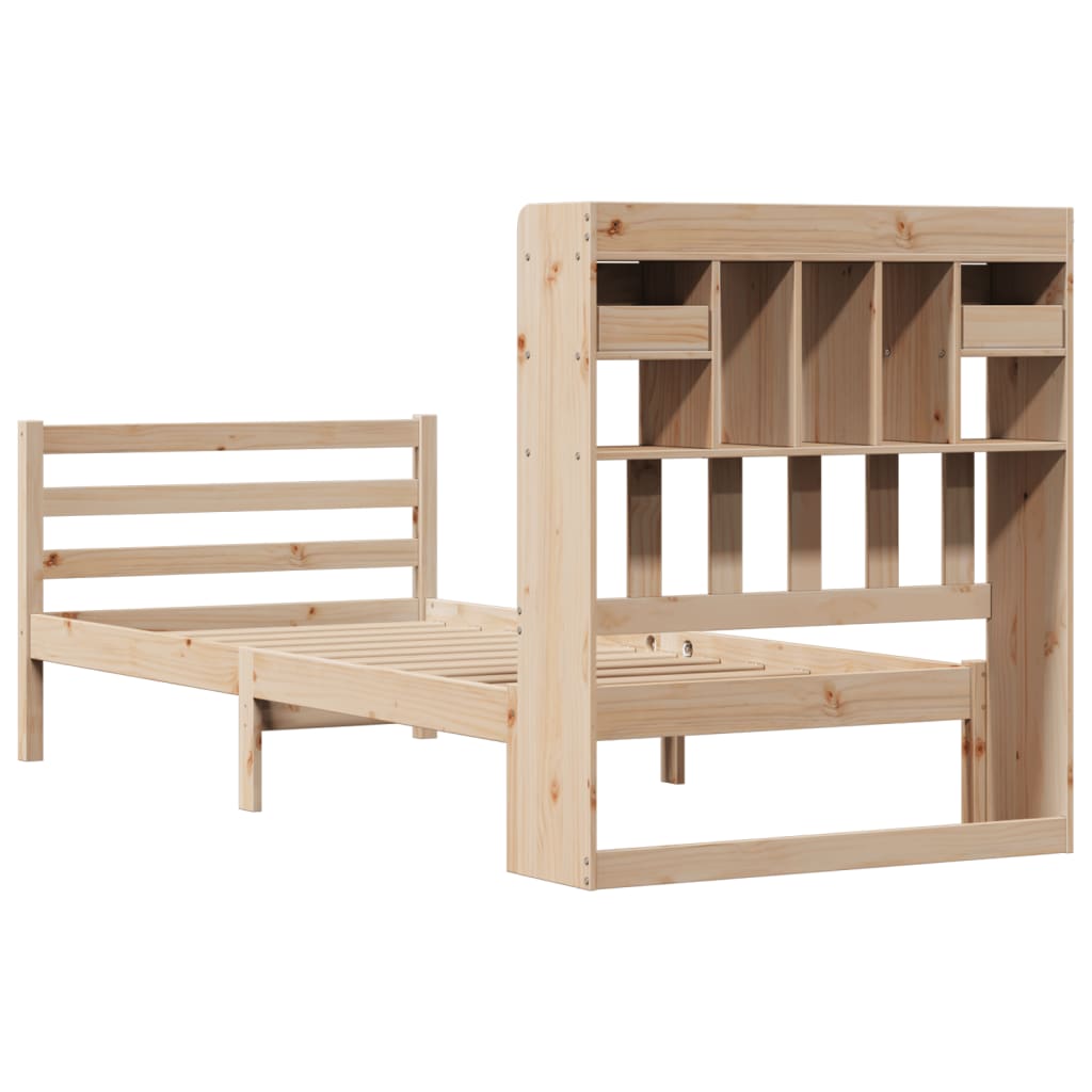 Solid Wood Bed with Shelf Without Mattress 100x200 Cm Pine
