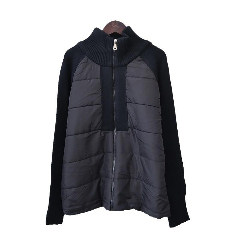 Design Sense Niche Splicing Cotton Clothes Knitted Cardigan Autumn and Winter New Loose Temperament Zipper Sweater Jacket Women