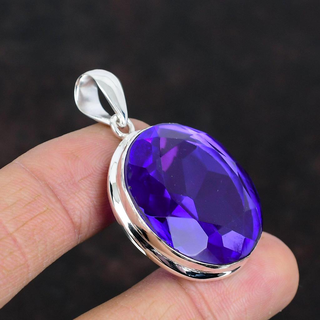 Faceted African Amethyst Pendant 925 Sterling Silver Pendant Antique Pendant African Amethyst Gemstone Jewelry Handmade Pendant Wedding Gift