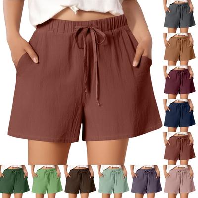 Women's Casual Cotton And Linen Solid Color Loose Elastic Waist Lace-up Shorts Three-quarter Pants