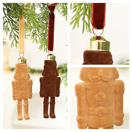 Flocking Nutcracker Hanging Ornament Decorative Nutcrackers Statue Christmas Soldier Charm Holiday Tree Decoration Pendant