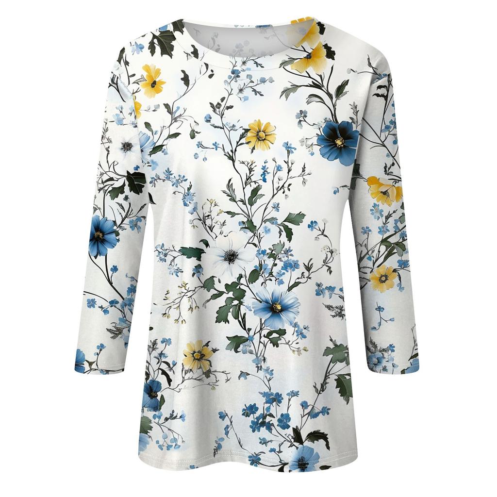 Modisches, lässiges Pullover-Oberteil mit Dreiviertelärmeln und bedrucktem Kragen für Damen