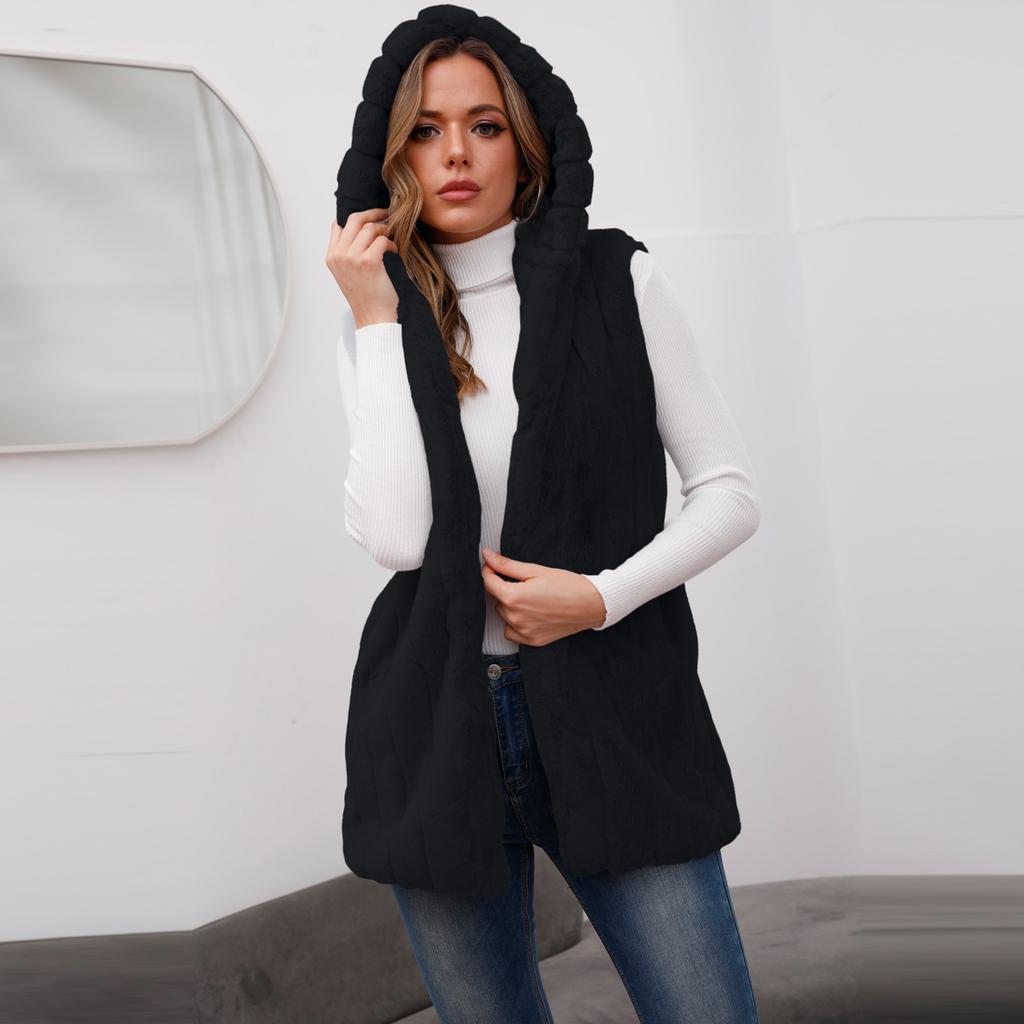 Einfarbige, warme Canvas-Weste aus Fleece für Damen im Herbst/Winter