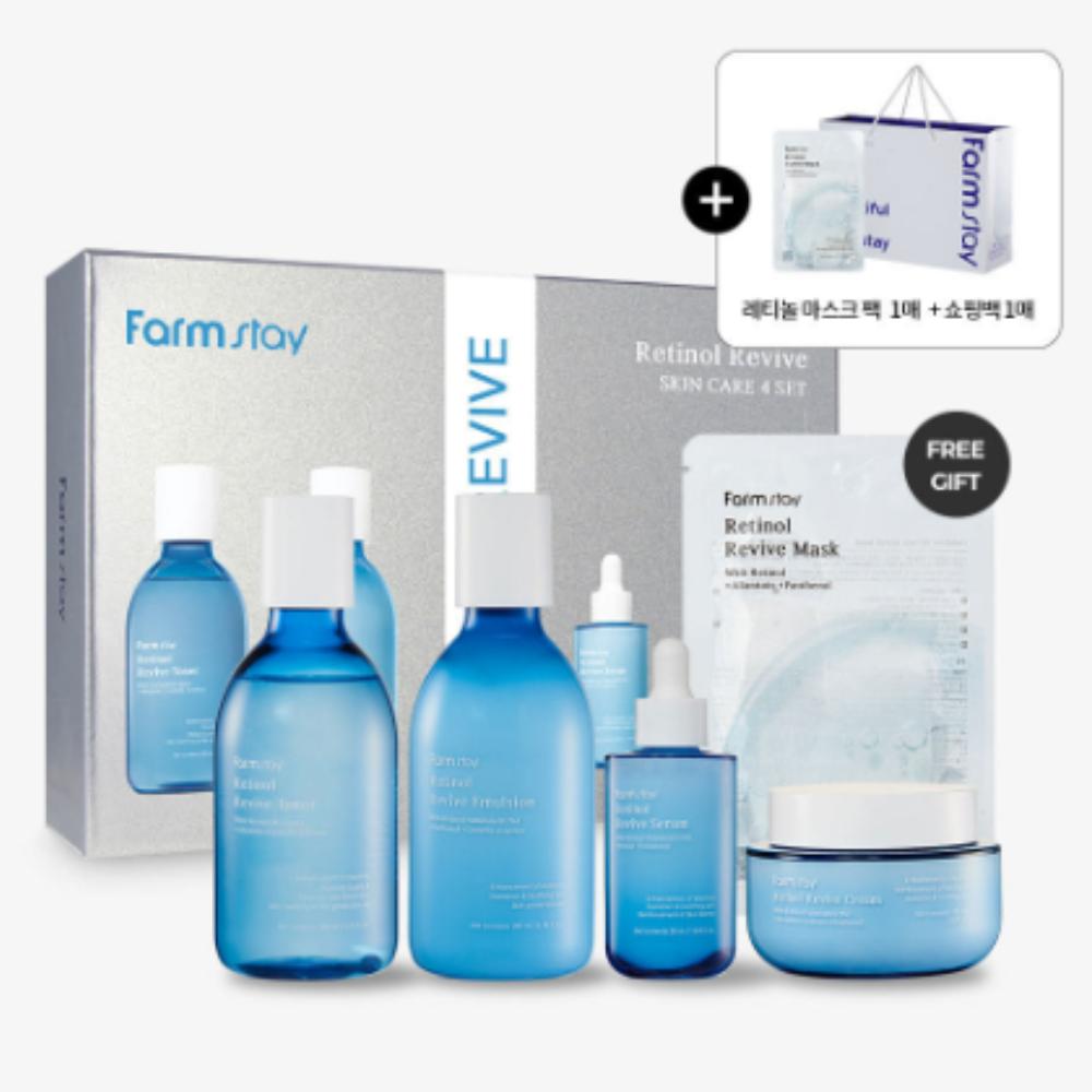 Farm Stay / Retinol Revive Skincare 4-Type Set (Toner/Emulsion/Serum/Cream+Mask) / Revitalizing Anti-Aging Glow Care / From Korea
