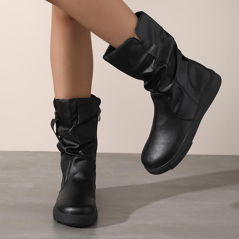 New Winter Vintage Fleece-Lined Warm Women'S Mid-Calf Boots - Stylish, Slim & Minimalist Style