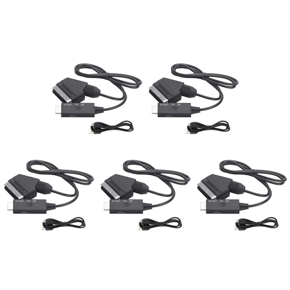 1-10pcs 1080P Scart to HDMI-compatible Video Audio Converter Adapter Male to Female 1M SCART to HDMI DC5V USB Cable for HDTV DVD