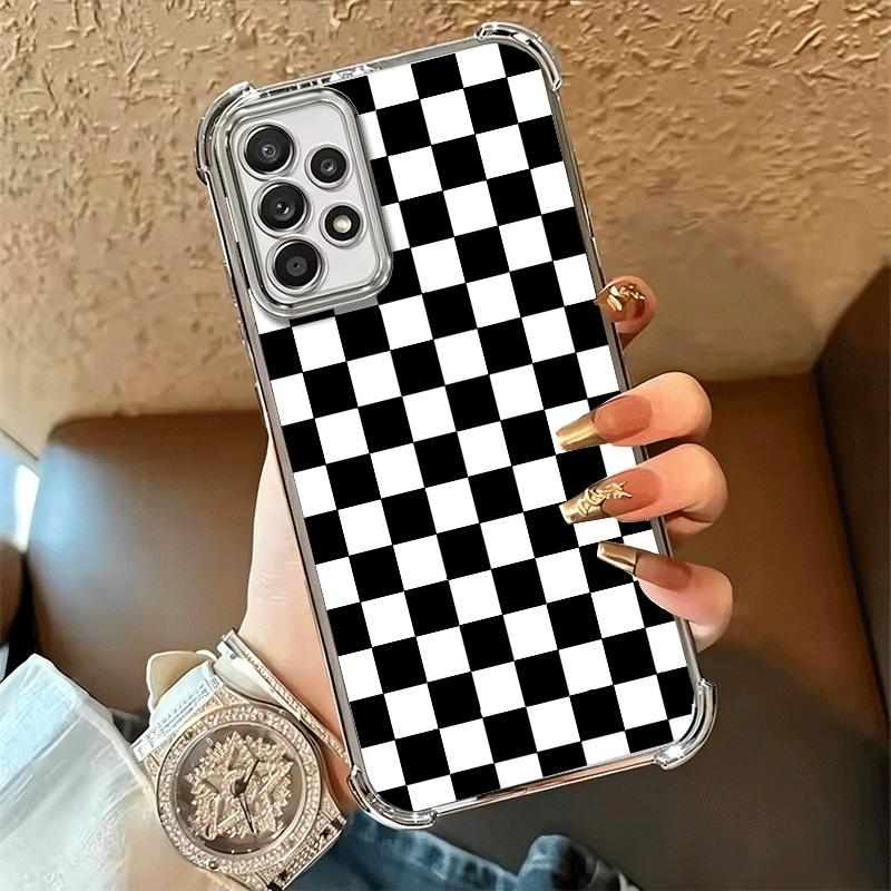 Retro Classic Chess Board Grid Plating Phone Case For Samsung A17 A07 A37 A57 A16 A56 A15 A55 A14 A54 A13 A53 A26 A36 A25 A35 A2