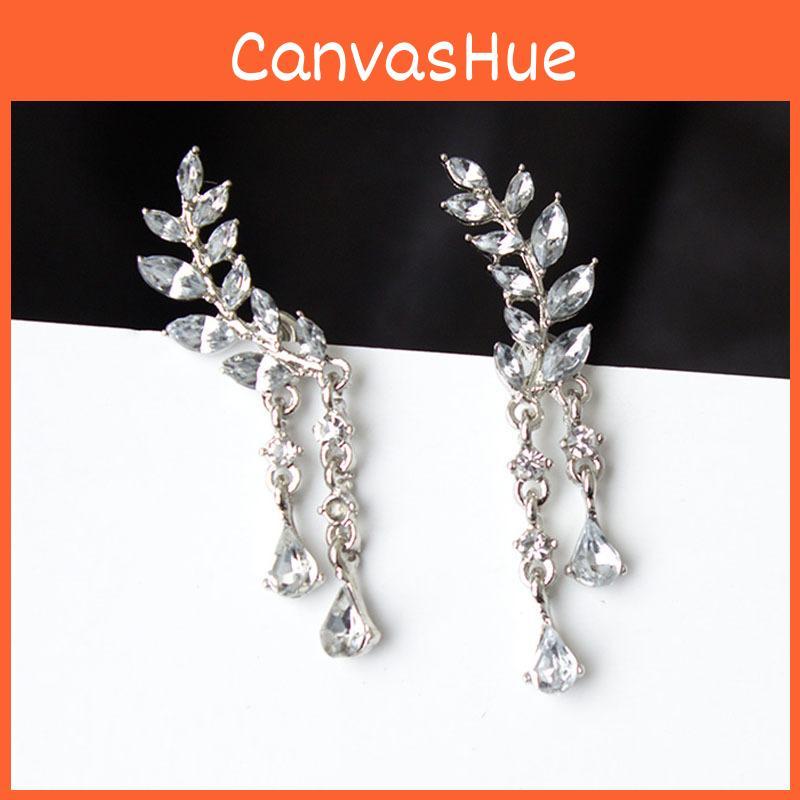 Luxurious Women Crystal Zircon Leaves Tassel Drop Dangle Earrings With A Classic Design