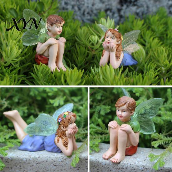 Boy And Girl Fairy Ornaments 2Pcs/Set Statues, Resin Miniature Figurines, Whimsical Decor for Potted Plants Cute Mini Figures Garden, Plant, Terrarium