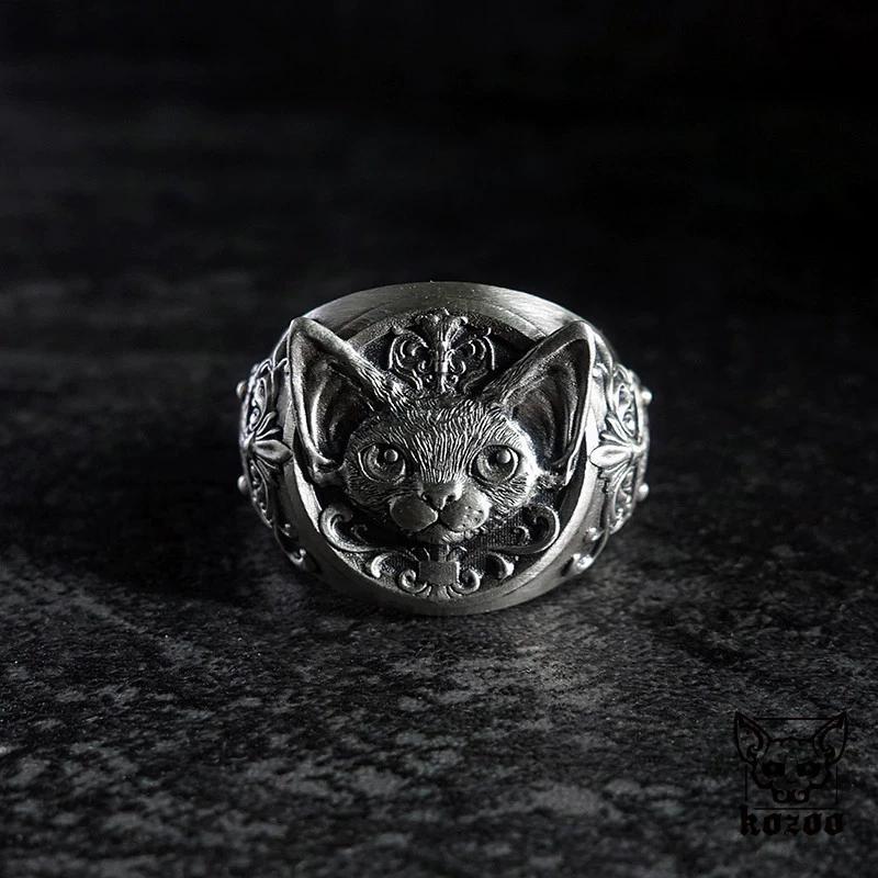 

Vintage Thai Silver Curly Cat Adjustable Finger Rings For Men Women Fashion New Jewelry Couple Gift Party Glamorous resizable