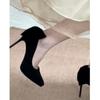Bow black suede waterproof table high heels thin heel pointed thick sole niche with skirt single shoes banquet shoes women