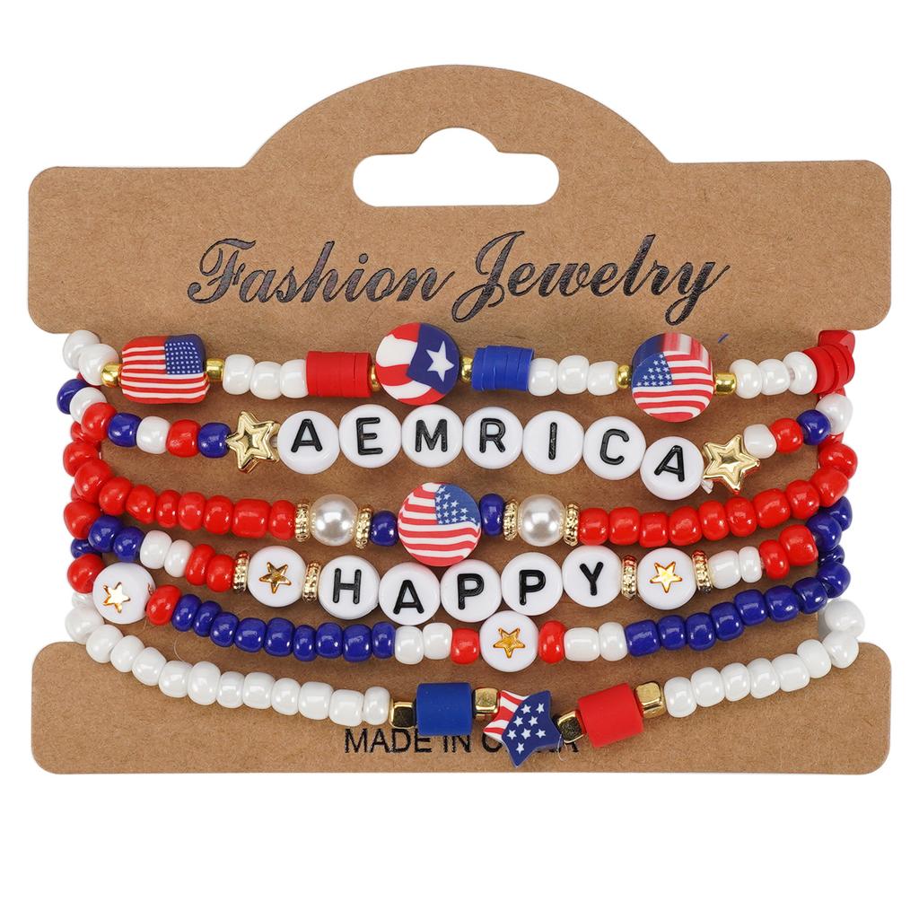 2025 New American Independence Day Bracelet Red White Blue Flag Soft Ceramic Beaded Patriotic