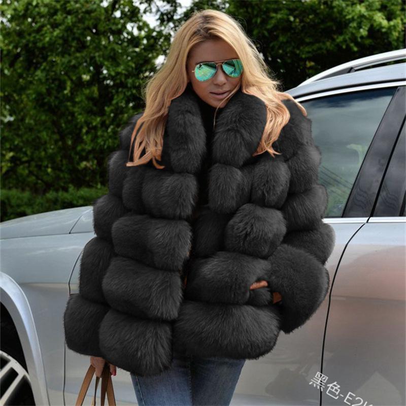 Chaqueta de piel sintética peluda y esponjosa para mujer, abrigo de visón grueso y cálido de invierno, Top de piel de zorro a la moda, prendas de vestir exteriores de manga larga para mujer