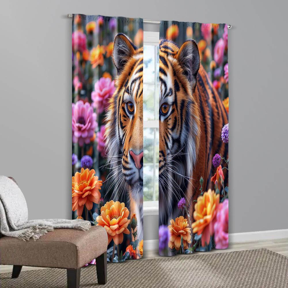 2pcs   Curtain Popular  Print Tiger Versatile Polyester (without Rod) Art Deco Festive Perfect for Living Room   Bedroom & Home