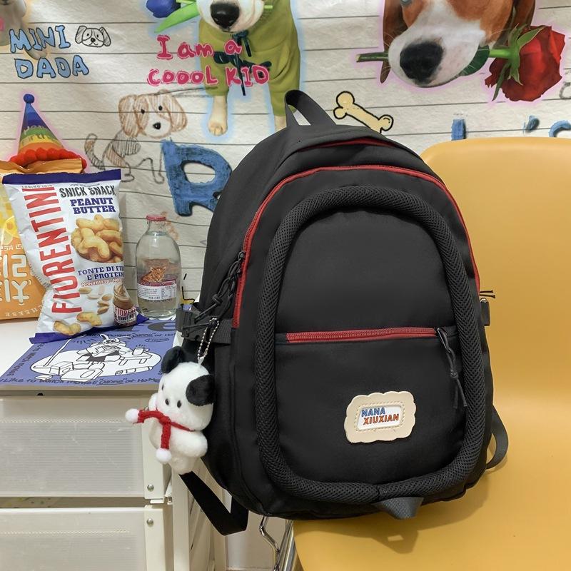 Simple large-capacity backpack niche design cotton ring cute schoolbag college student junior high school backpack female