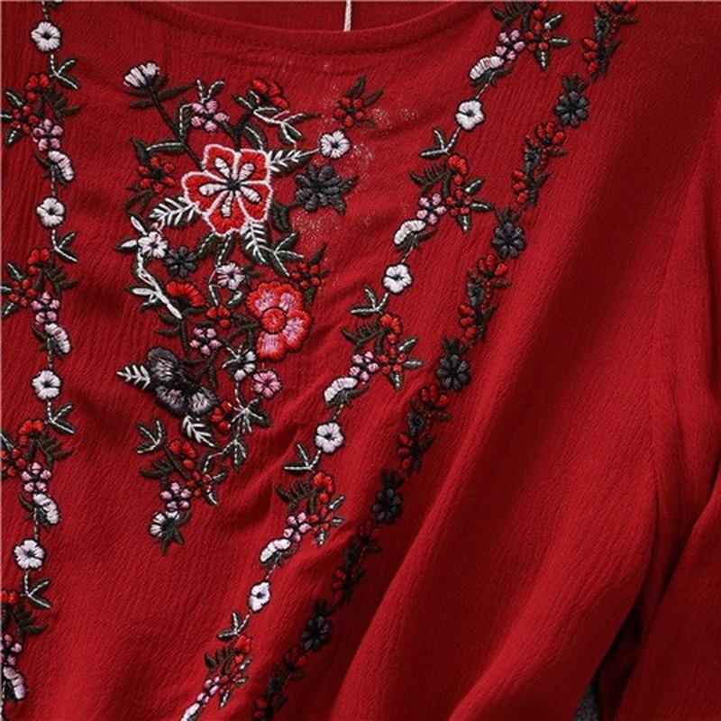 RUGOD 2022 National Style Round Neck Shirt Women's Design Loose Cotton Linen Embroidery Flower Retro Ruffled Slim Top