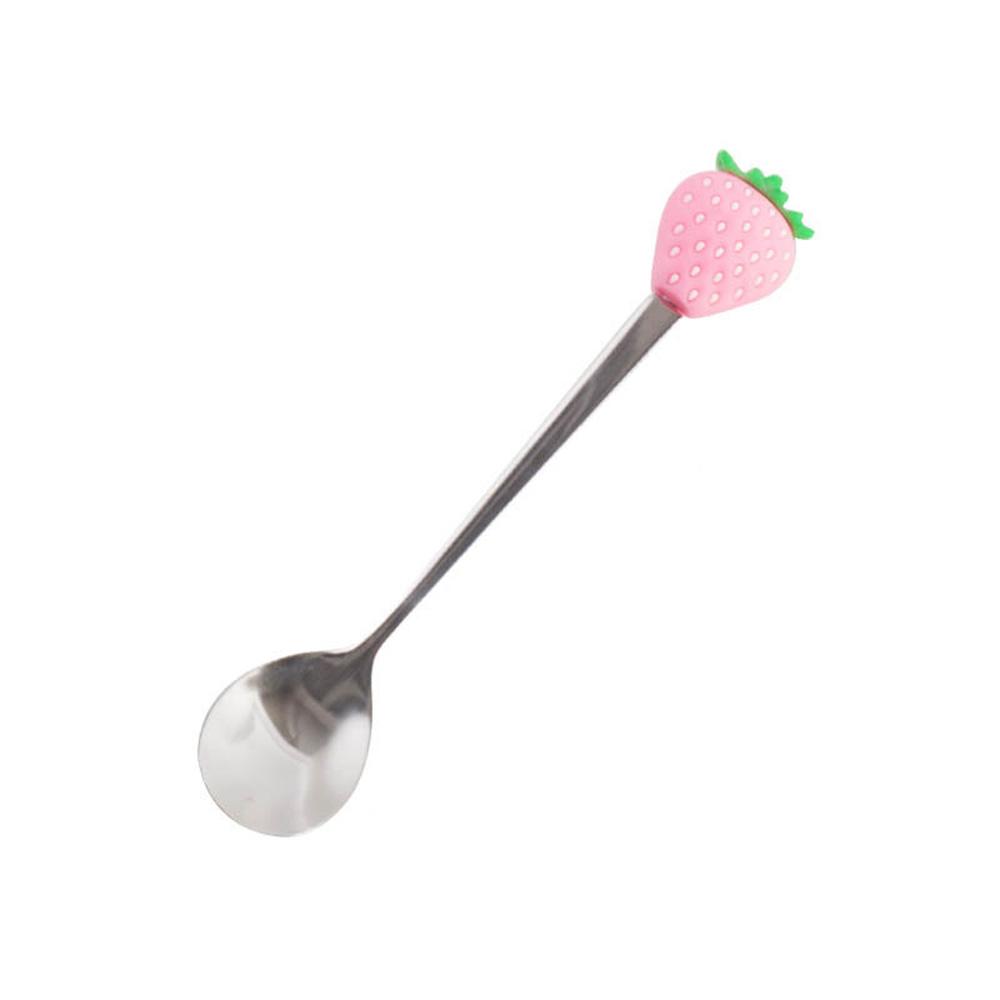 

Cute Kitchen Tool Dinnerware Dessert Sugar Cake Stirring Spoon Teaspoon Fruit Fork Coffee Spoon Pink Strawberry Spoon