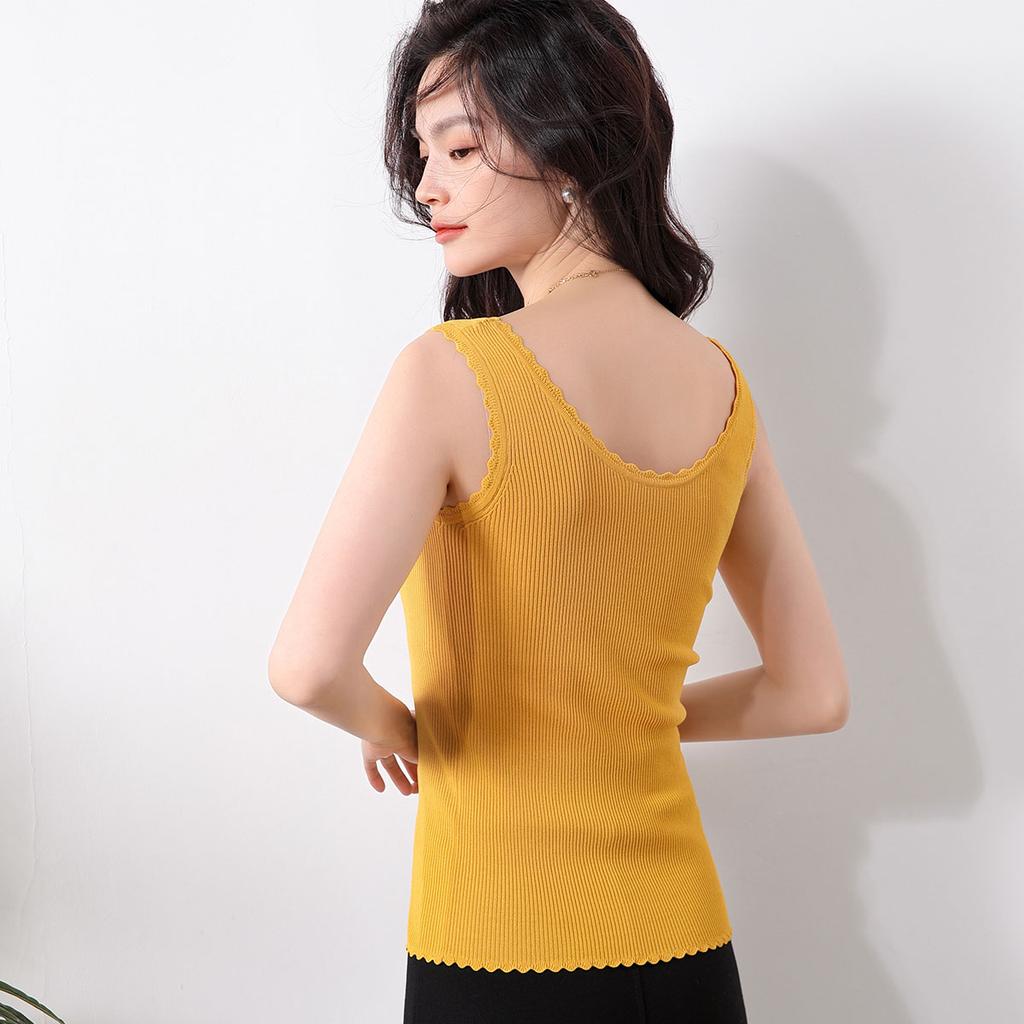 Comfortable and versatile skin friendly solid color casual base vest knitted top women's vest