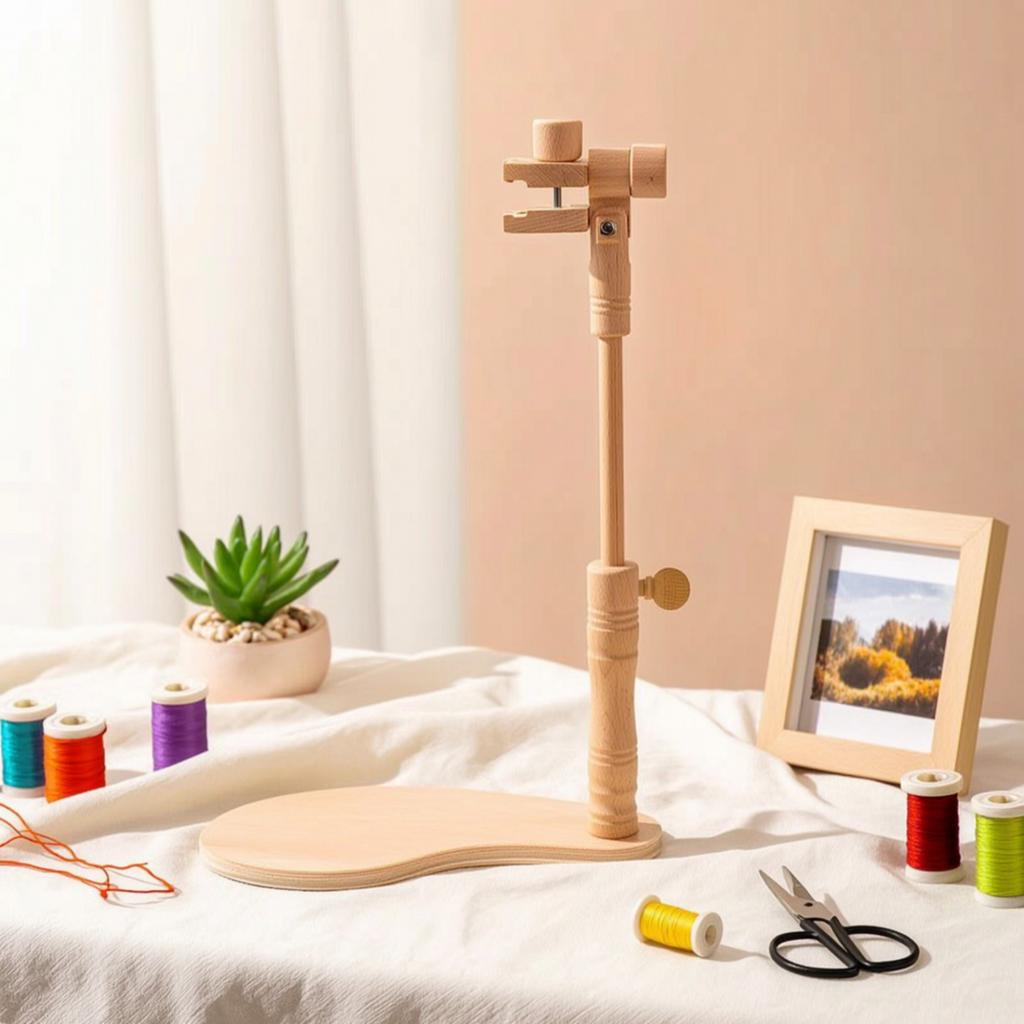 Seated Embroidery Stand Adjustable Embroidery Frame with Stand Cross Stitch Holder Wooden Flexible for Embroiderers, Table, Desk
