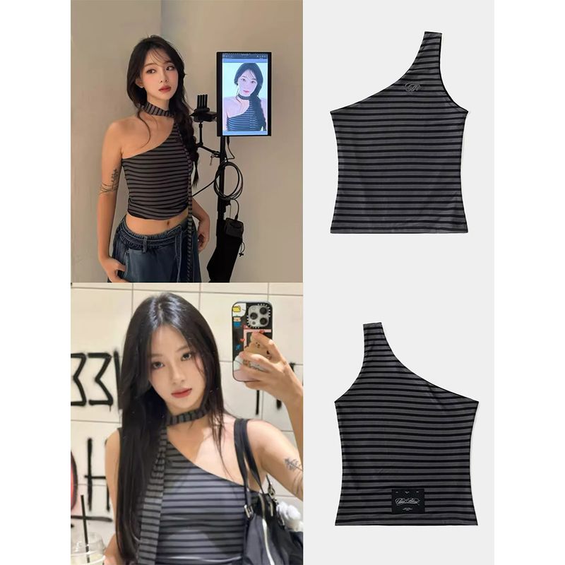 South Korea Badblood American Gyaru Stripe Vest Sling Women Niche Retro Sexy Street Embroidery Top Tide