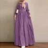 2024 Retro Puff Sleeve Dress: Elegant Solid Color Muslim Women's Clothing for Spring and Autumn