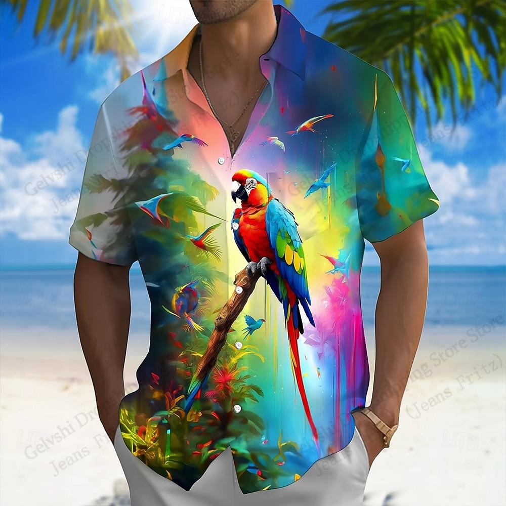 Art Parrot Painting 3d Print Shirts Men Women Fashion Summer Hawaiian Shirt Short Sleeve Beach Shirt Vocation Blouse Men Clothes