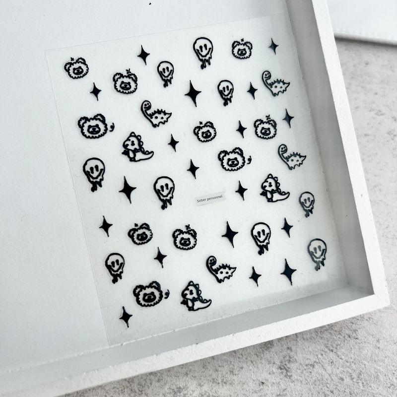 

INS Hand-Painted Geometric Pattern Dark Nail Stickers Genderless Boys and Girls Nail DIY Back Glue Flat Dinosaur and Ghostface