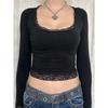 Women's Fashion Casual Spring Autumn Solid Color Print Long Sleeve Square Collar Blouses & Shirts