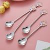 Stainless Steel Japanese Cherry Blossom Spoon Exquisite Dessert Long Handled Ice Spoon Household Bird'S Nest Mixing Spoon