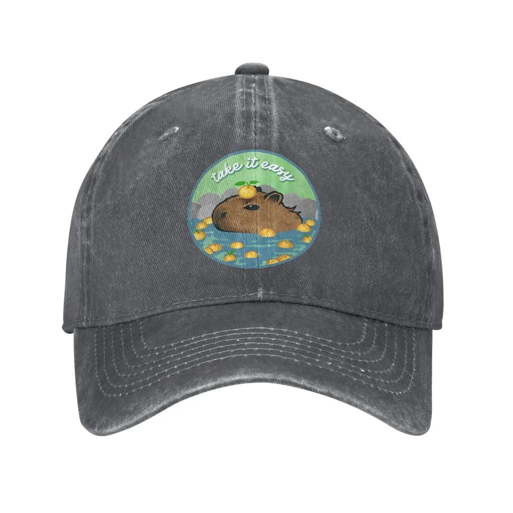 Vintage Chill Capybara Take It Easy Baseball Cap Unisex Distressed Washed Snapback Cap Cute Animal Outdoor Running Soft Caps Hat