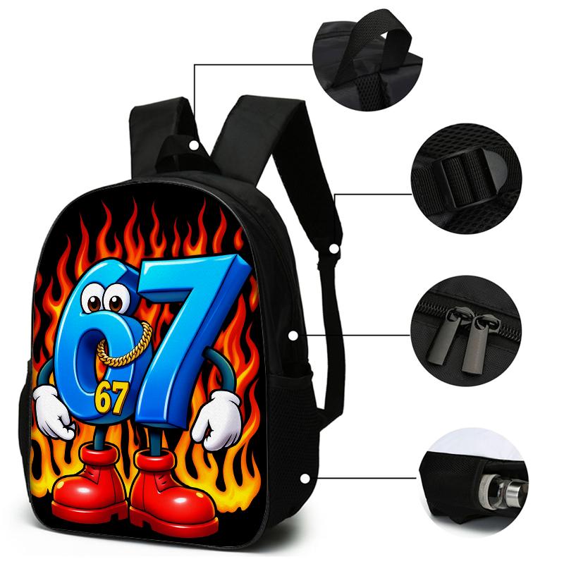 3pcs Cartoon Number 67 Pattern Backpack Set Lightweight Large Capacity School Bag Travel Bag with Shoulder Bag Pencil Bags Gift