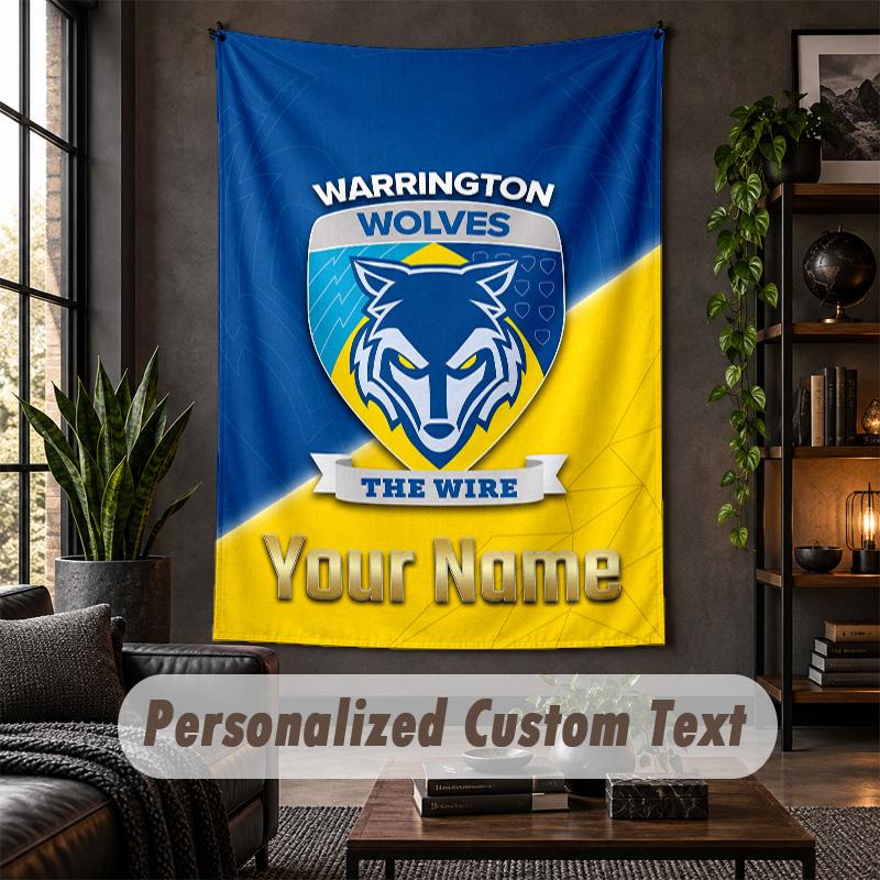 Personalized Wall Tapestry,Warrington Wolves FC Custom Text, Soft Fabric Wall Art For Indoor Decoration