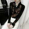 De Rong Women's Elegant V-Neck Long Sleeve Shirt with Hot-Drilled Details - Autumn/Winter Collection