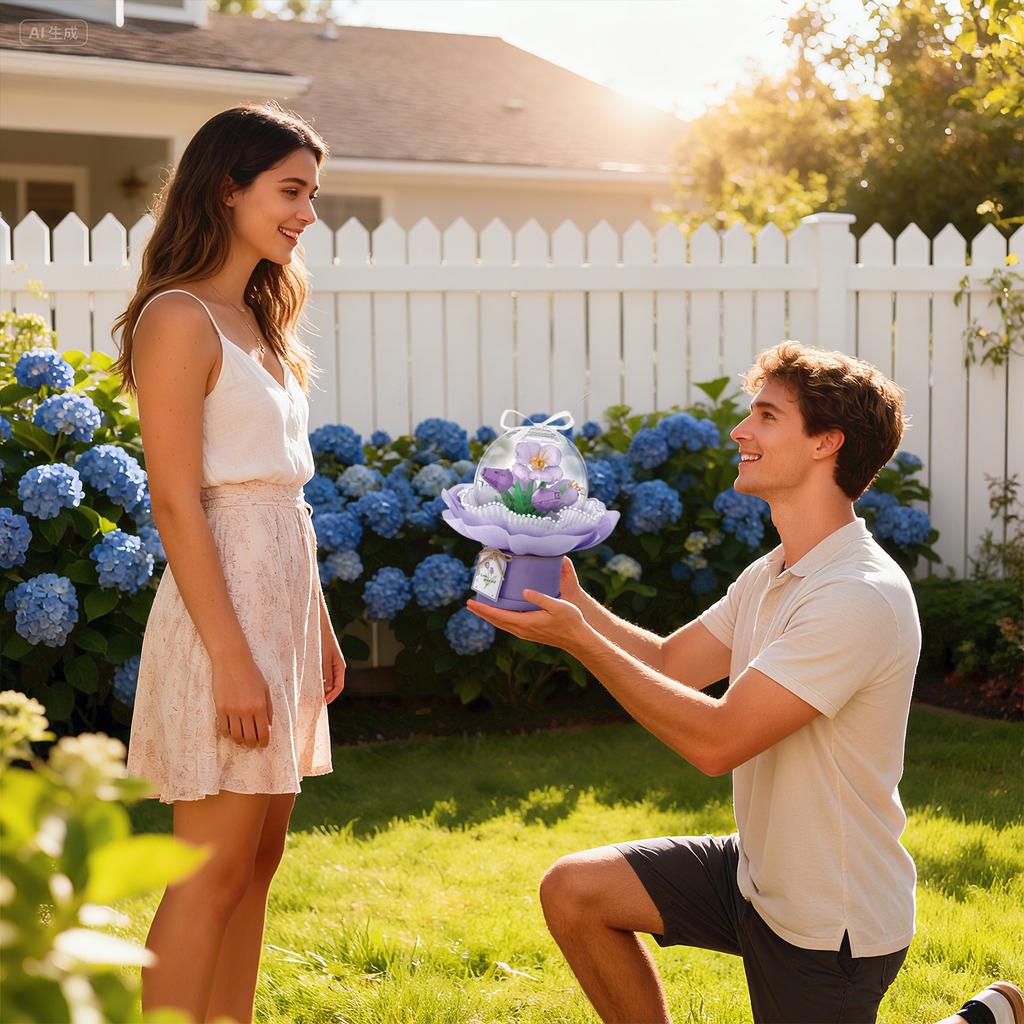 Diy Hand-assembled Flower Buildingblocks With Small Pieces, Everlasting Hand-held Flower Toys