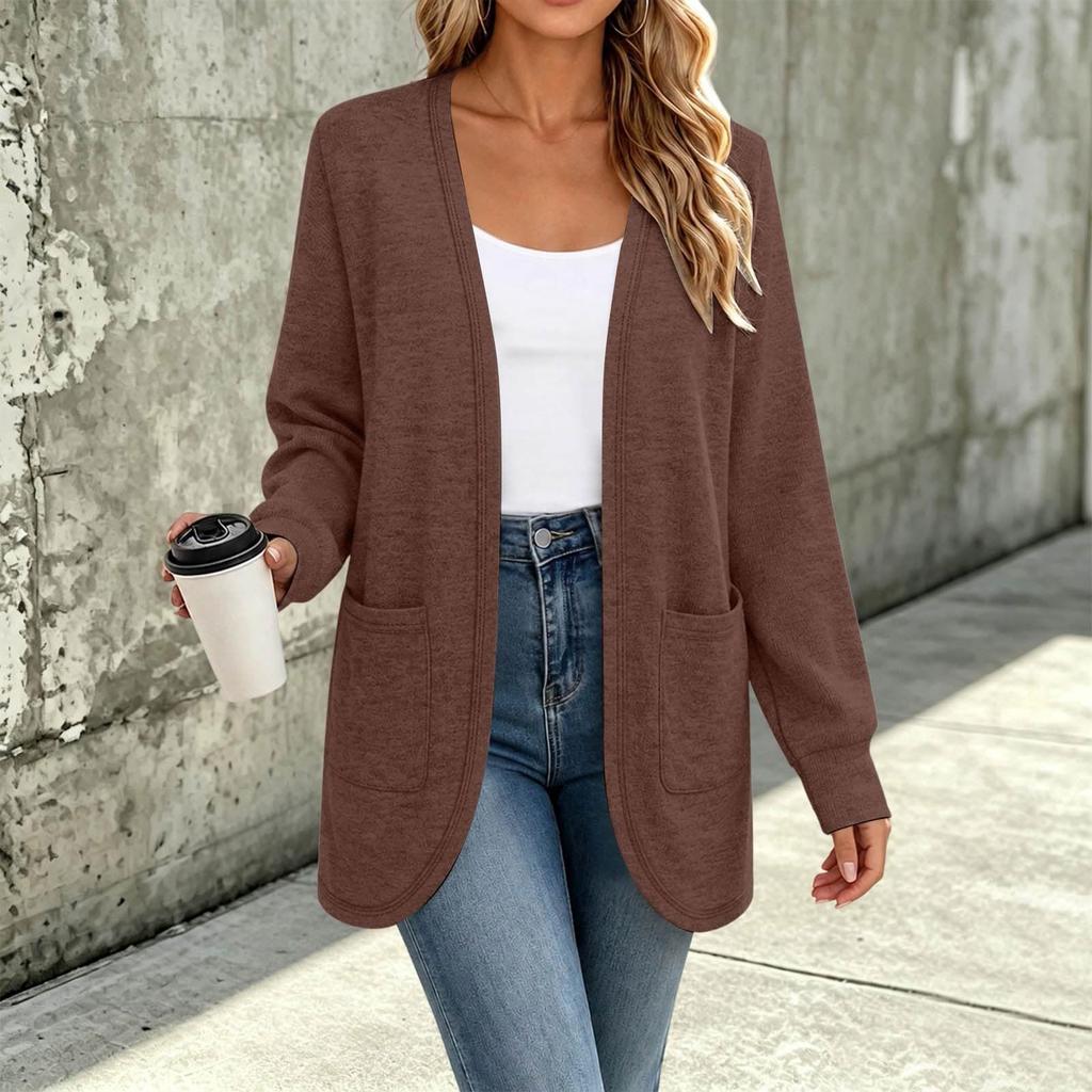 Women's Color V-Neck Long Sleeve Knit Cardigan Jacket for Fall Winter Casual Wear