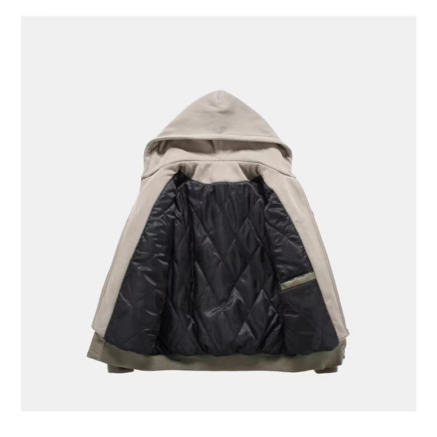 Fake Two Pilot Cotton Jackets Mens Winter New High Street Trend Thickening Hooded Bomber Coats Multiple Pockets Short Parkas