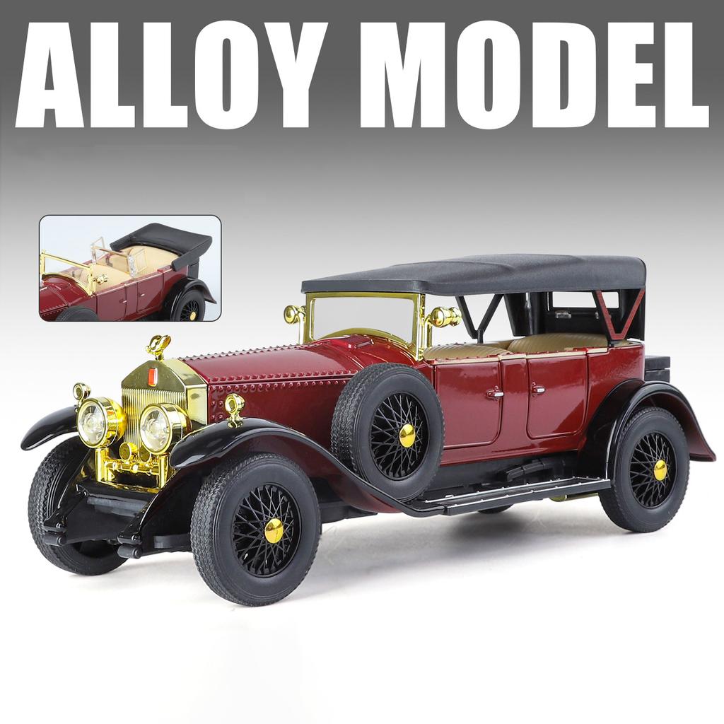 1/24 Rolls-Royce Phantom I Alloy Classic Luxy Car Model Diecast Metal Toy Retro Old Vehicles Car Model Sound and Light Kids Gift