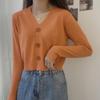 V-Neck Single Breasted Button Pullovers Sweaters Women Fall Spring Long Sleeve Short Small Fresh Outer Wear Knitted Cardigan Tops One Size Solid