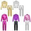 Kids Girls Shiny Metallic Dance Performance Costume Hip Hop Street Dance Dancewear Workout Tracksuit