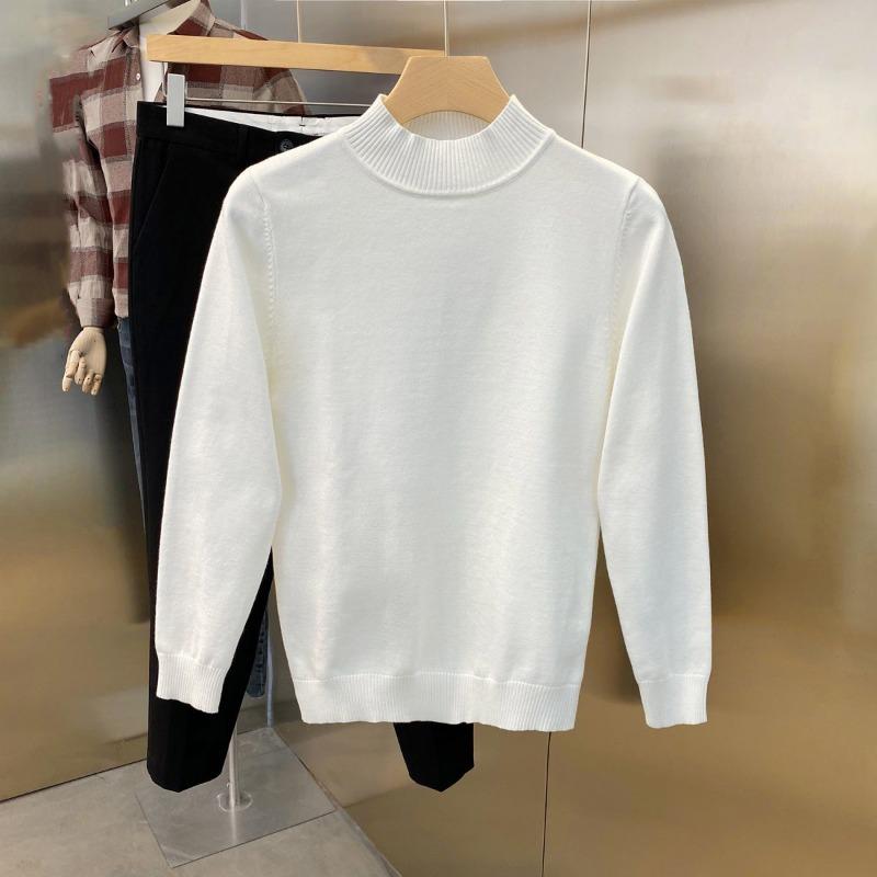 Spring Autumn Men's Half High Collar Solid Color Pullover Splice Casual Fashion Elegant Commuter Long Sleeve Sweater
