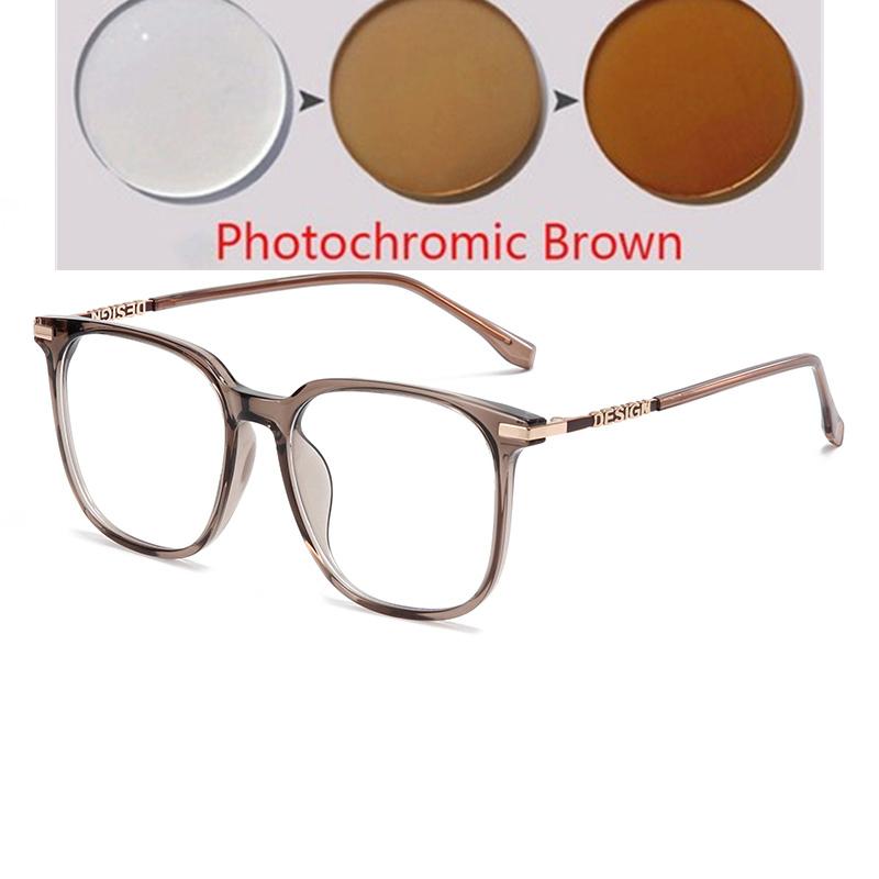 Oversized Tea Frame Square Nearsighted Glasses For Women TR90 Student Light-sensitive Glasses With Diopters 0 -0.5 -0.75 To -6.0