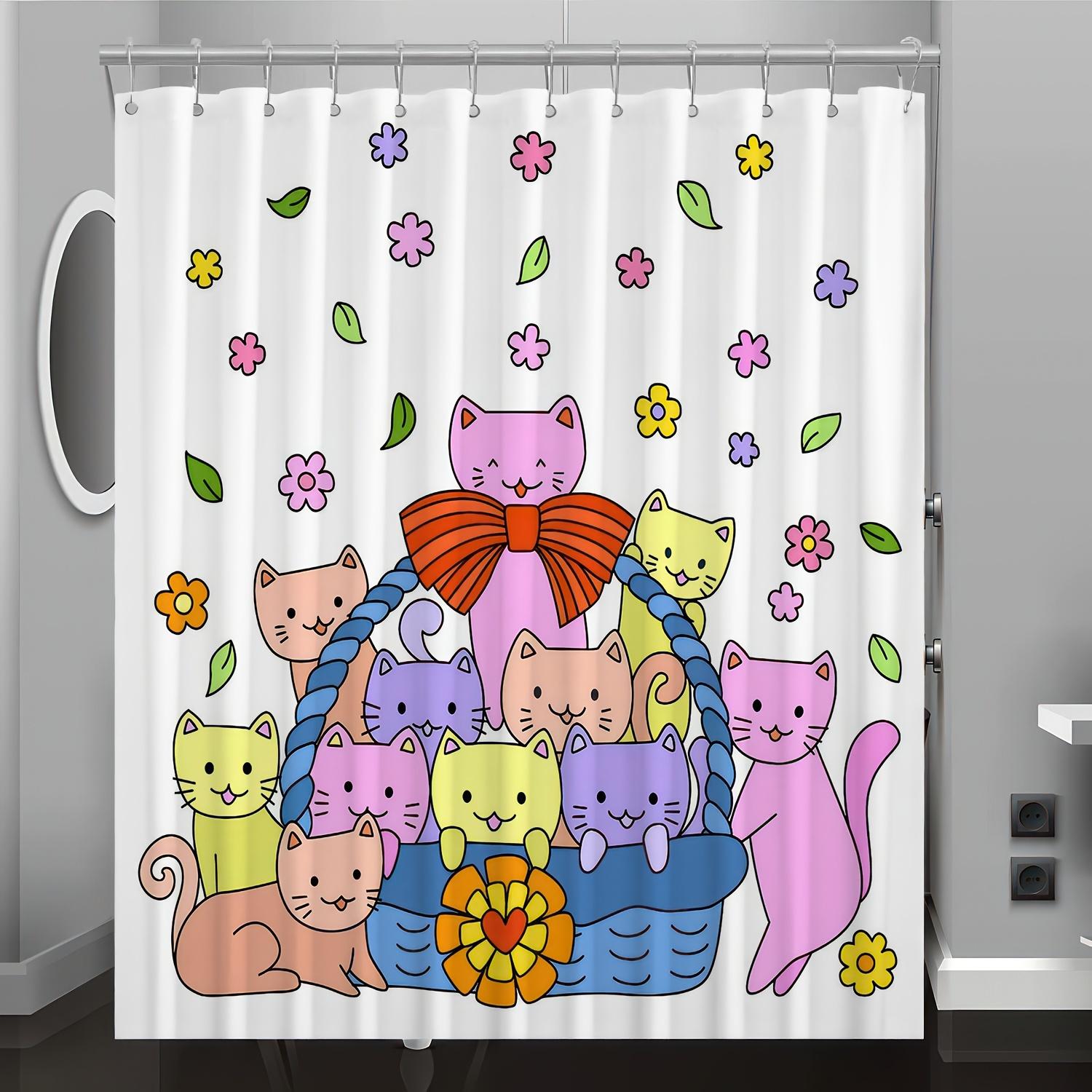 

1Pc Kitten Cartoon Pattern Digital Print Shower Curtain, Bathroom Decor Home Decoration Machine Washable,Woven Polyester Fabric W60H190(CM)-1 Pcs