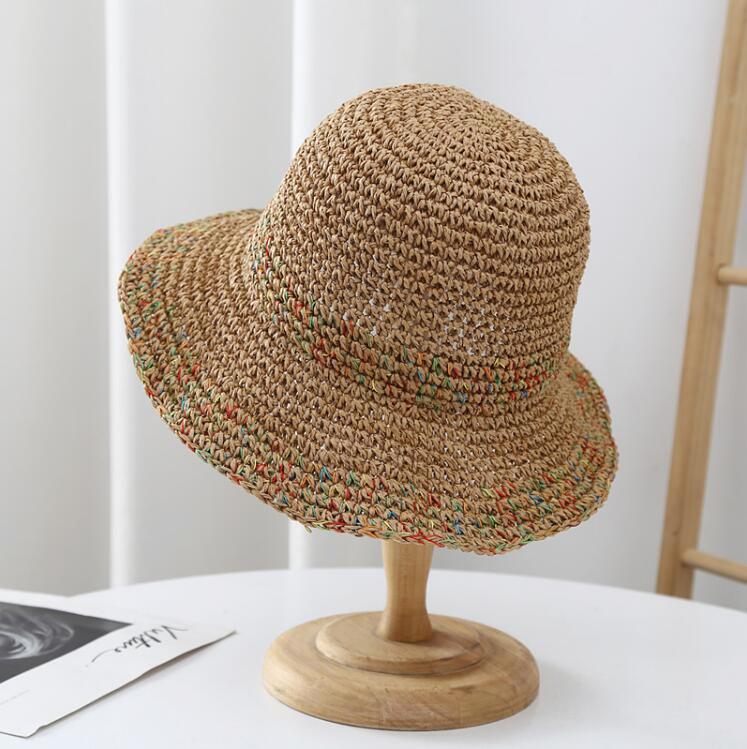 Women's Summer Woven Straw Hat Breathable Foldable Bucket Hat Large Brim Sun Protection Sun Hat for Travel Vacation