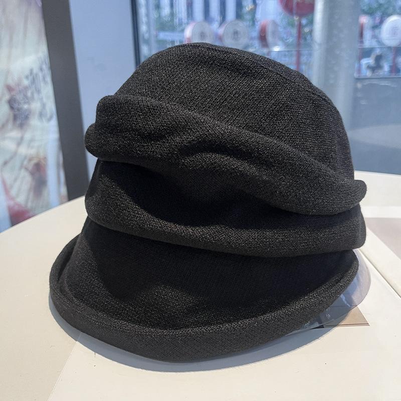 New Pleated Stacking Basin Hat Women's Autumn Retro Versatile Big Head Circumference Showing Small Face Fashionable Crimping Painter Hat