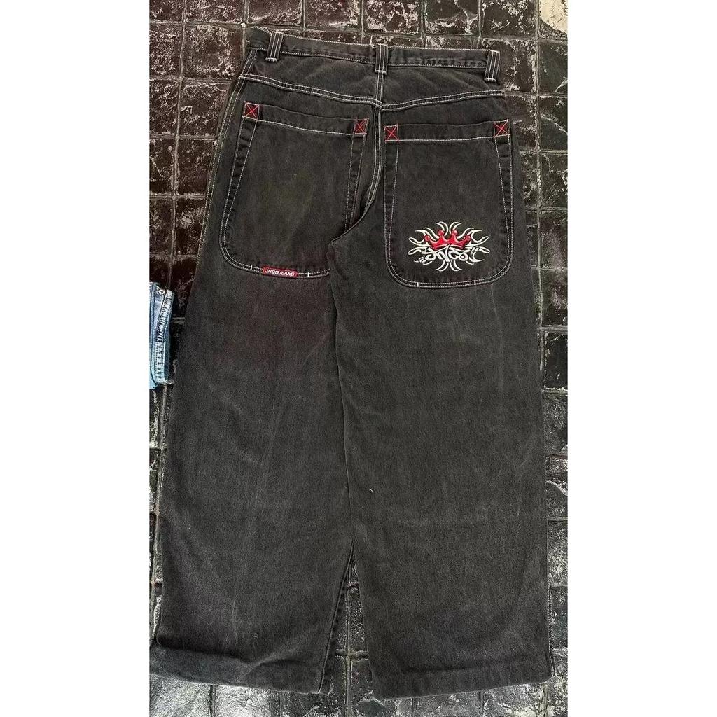 Jeans Harajuku com padrão bordado hip-hop solto grande, tendência da moda americana Y2K, jeans solto masculino, calças largas de rua